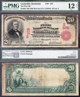 Nice RARE 1902 $20 RED SEAL LOUISVILLE, KY National Note PMG 12/n 