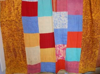 Vintage Kantha Quilt Reversible Patch Work Red Blue Cream Colors 88 