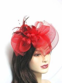 Fascinator Hat Bow Party Hair Clip Great For Weddings, Chruch, Red