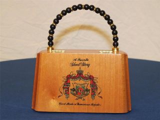   Wooden CIGAR BOX Handbag Purse BEADED Handle, Light BROWN Sml