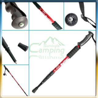 New Outdoor Retractable Alpenstock Hiking Walking Stick Compass Red