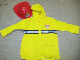 Boys Firefighter Costume Jacket and Helmet by Driplets Sz 4 6