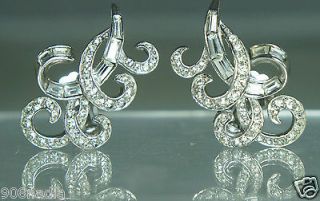 VINTAGE SILVER PLATED PAVE ICE CRYSTAL CLIP EARRINGS BOUCHER SIGNED 
