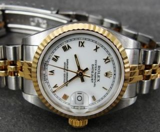   GOLD BEZEL ROLEX 69173 OYSTER PERPETUAL DATE AUTOMATIC LADIES WATCH