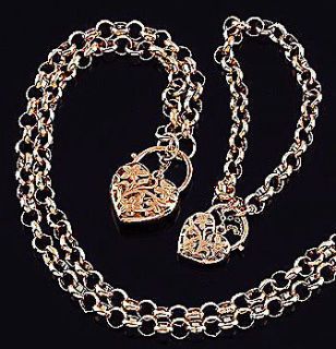  rose Gold filled solid belcher heart padlock bolt necklace/bracelet 