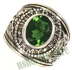 Mens Emerald Green US Army Military Rhodium Plated Ring