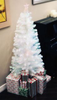   WHITE PRE LIT MULTI COLOR LED FIBER OPTIC CHRISTMAS TREE + Ornaments