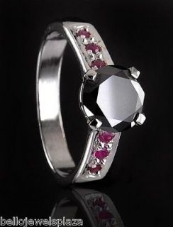   . Certified Black Diamond Solitaire Engagement Ring With Ruby Stones