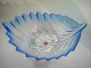 Waltherglas Germany Leaf Blue Frosted Crystal Bowl