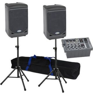 Samson Expedition XP150 Speaker & Mixer Sound System + Speaker Stands 