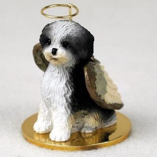 Shih Tzu Dog Figurine Angel Ornament Statue Puppy Black/White