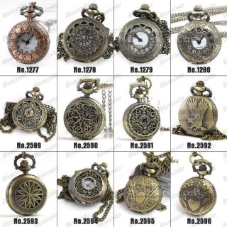 Ancient Vintage Engraved Quartz Pocket Watch Steampunk Necklace Hot 