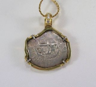 Spanish Lima 1703 silver coin pendant rare 3 dates 18k solid gold 9g 