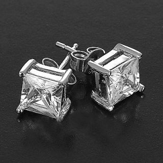 AMAZING 9K White Gold Filled CZ Square Stud Earrings 