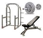 Body Solid Pro Multi Squat Rack With FID Bench And 300 lb Olympic Set