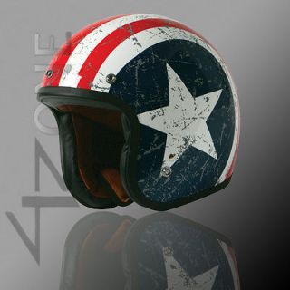   OPEN FACE VINTAGE MOTORCYCLE SCOOTER HELMET BLUE RED WHITE STAR SMALL
