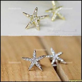 Sweet Lovely Full Rhinestone Silver/Gold Starfish Earrings Ear Stud