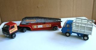 COLLECTIBLE, VINTAGE TONKA PRESSED METAL FIRE ENGINE & DELIVERY TRUCK 