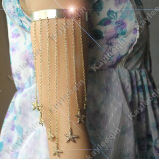 Gold Multi Starfish Chain Tassels Upper Arm Cuff Armlet Armband 