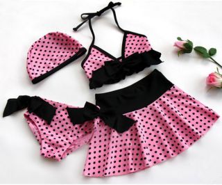 Pink Polka dots Girls Swimwear Swimsuit Bikini Sz 7 8 Swimming Costume 