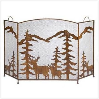 Fireplace Hearth Spark Screen Rustic Deer Pine Forest Mountain 