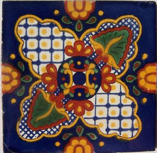 12 Mexican Ceramic 4x4 Inch Clay Folk Art Tile C120