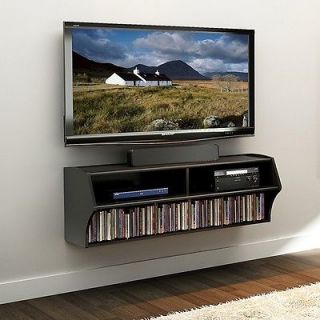 Wall Mounted TV Console Storage Cabinet Stand Black Wood New