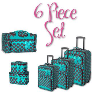 Polka Dot 6 Piece Set   3 Suitcases, 2 Train Cases, 1 Duffel   LD 