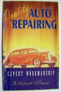 Quality Auto Repair Tin Sign Gas Service Vintage Ad