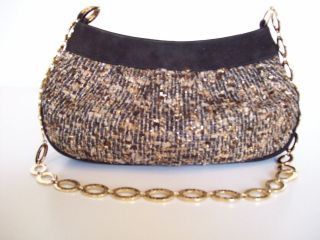 CAROLINA HERRERA BROWN SUEDE AN GOLD SMALL PURSE WITH GOLD CHAIN