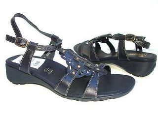   ELEA Black Leather Womens T Strap Sandals US Size 6 EU 37