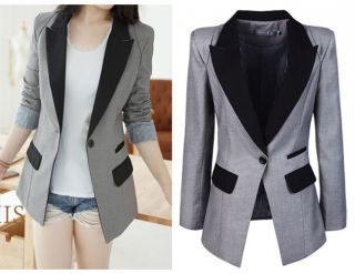 SR Women High Quality Slim Collar Power Shoulder Elegant Suit Coat 