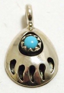 Navajo Turquoise Sterling Silver Bear Paw Charm Pendant   Joey McCray