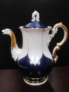   GOLD GILDED COBALT BLUE TEAPOT WITH LID 7.5 CROSSED SWORDS GERMANY