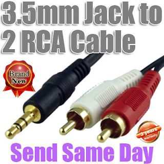 5mm AUX Audio Jack to 2 RCA Phono MP4 CAR TV DVD CD Speaker iPhone 