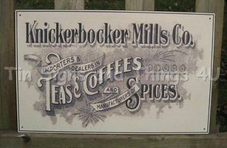 Knickerbocker Mill Tea Coffee TIN SIGN metal vtg antique ad retro wall 