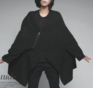 Mens Unique Cool Oblique Zipper Design Black Loose Fashion Cloak 