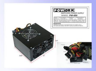 PoWork Black ATX Dual Fan 650W Silent Power Supply w/20 24pin SATA PCI 