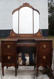 Antique Womans Vanity with 3 pc mirror, Possibly Walnut or Mahogany