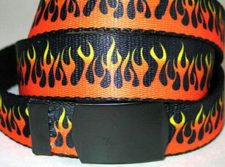 NYLON Orange FLAME Military Style WEB Belt BLACK Metal BUCKLE 45 x 1 
