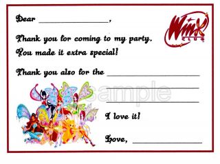 10   WINX CLUB Fill in THANK YOU Cards Notes