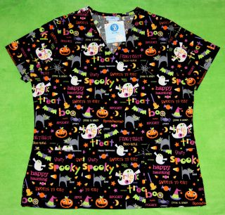   Happy Haunting Ghost Pumpkin Spook Scrubs Shirt M L XL XXL XXXL