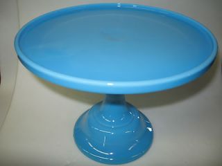 Blue milk Glass cake serving stand / plate platter pedestal raised 