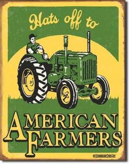 Hats Off to American Farmers Country Farm Tractor Tin Metal Sign NEW