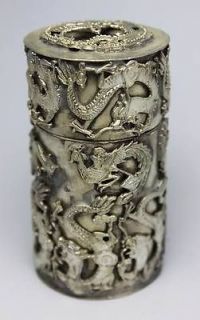 CHINESE OLD HAND TIBET SILVER DRAGON TOOTHPICK BOX