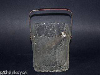   Crystal Mid Century Modern Ice Glass Block Ice Bucket With Tongs