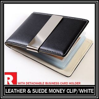 Mens Vintage Leather & Suede Money Clip Wallet with Business Card 