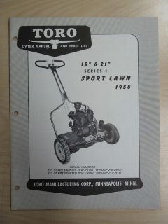 1955 TORO MOWER OPERATING PARTS MANUAL SPORTLAWN 21 AND 18 SERIES 1