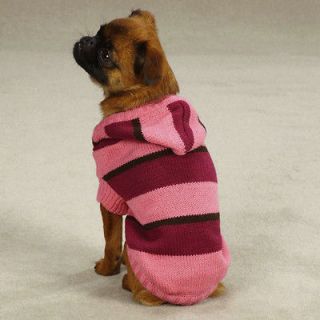 SMALL DOG SWEATER HOODIE toy yorkie chi PINK STRIPED KNIT clothes 