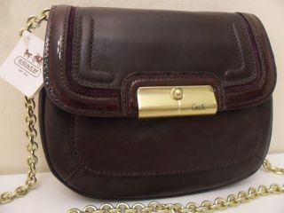 New COACH KRISTIN plum leather crossbody or clutch handbag evening bag 